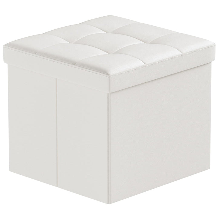 BRIAN & DANY Sitzhocker faltbar Sitzbank Kunstleder Aufbewahrungsbox mit Stauraum, Weiss, 38 x 38 x