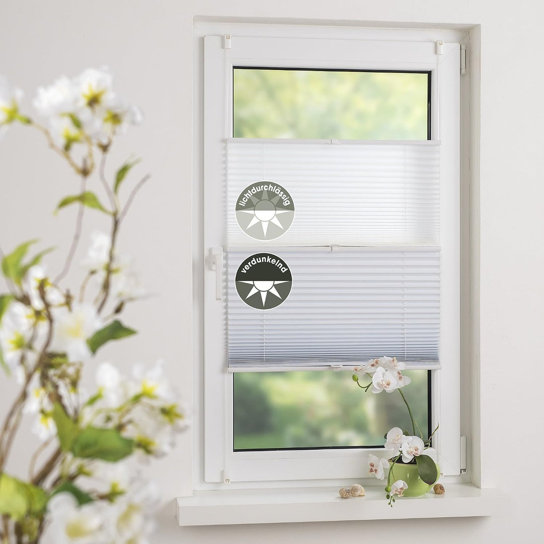 Liedeco® Plissee (Day and Night) verspannt mit Klemmträger / 75 x 130 cm weiss-weiss (Breite x Höhe)