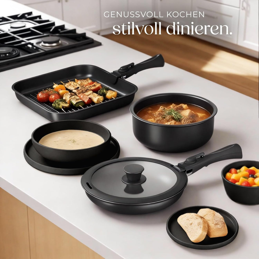 tectake® 41-tlg. Küchenstarterset, Steingut Geschirrset 6 Personen, Teller Set, 2x Kochtopf, 4x Brat