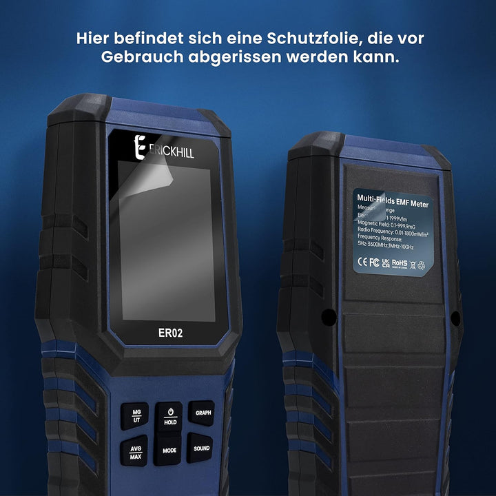 ERICKHILL EMF Messgerät ER-02, EF/MF/RF-Prüfung, wiederaufladbarer magnetfeld , digitaler/Grafik-Dua