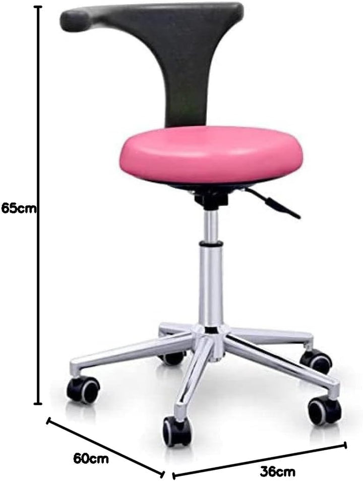 QUIRUMED Hocker mit professioneller ergonomischer Rückenlehne, rosa Farbe, Edelstahlstruktur, Kunstl