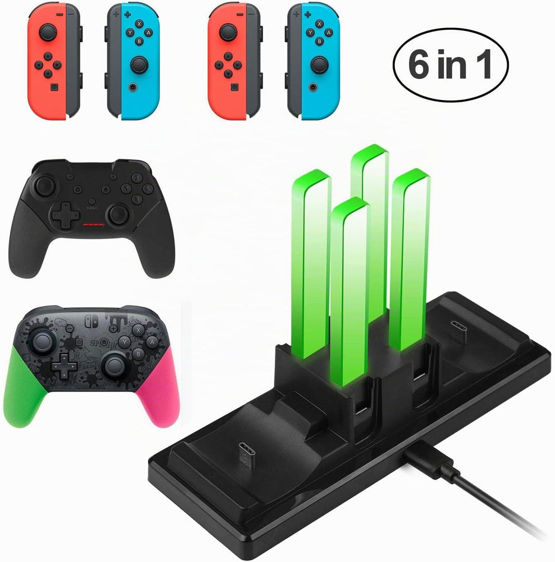 EXTSUD 6 in 1 Switch Controller Ladestation Pro Controller Ladegrät mit 4 Slots für Joy-Con und Typ-
