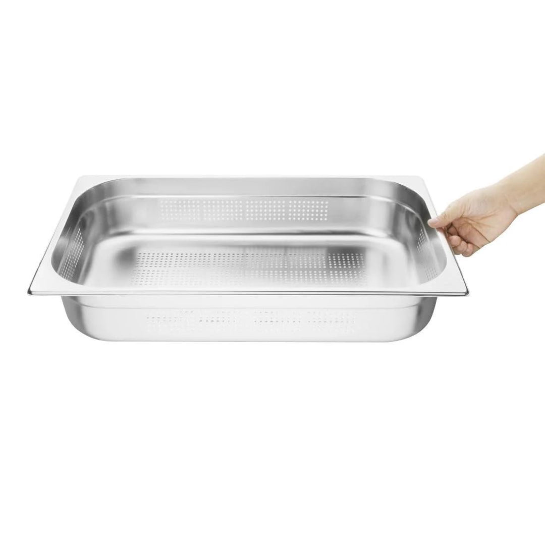 Vogue K841 Gastronomiebehälter aus Edelstahl, Gastronorm 1/1, 100 mm tief, perforiert, silber 100mm,