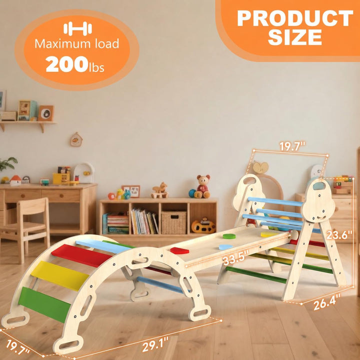 Montessori Indoor Spielset: 7-in-1 Klettergerüst mit Rutsche, Bogen &amp; Matte für Kleinkinder und Kind