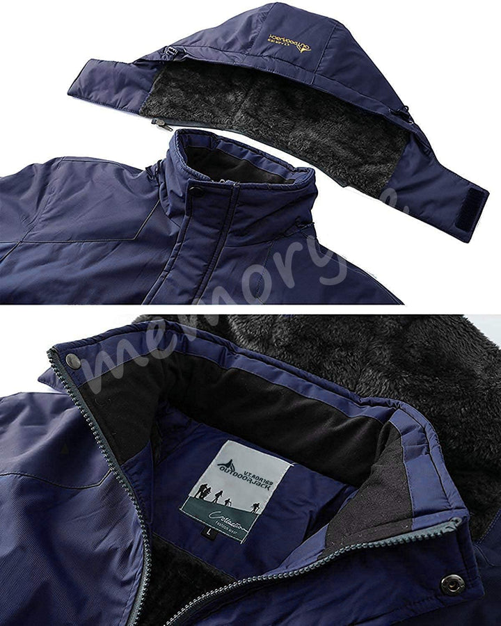 Memoryee Herren Ski Jacke Warmer Gefüttert Winter Fleece Mantel Wasserdichter mit Abnehmbarer Kapuze