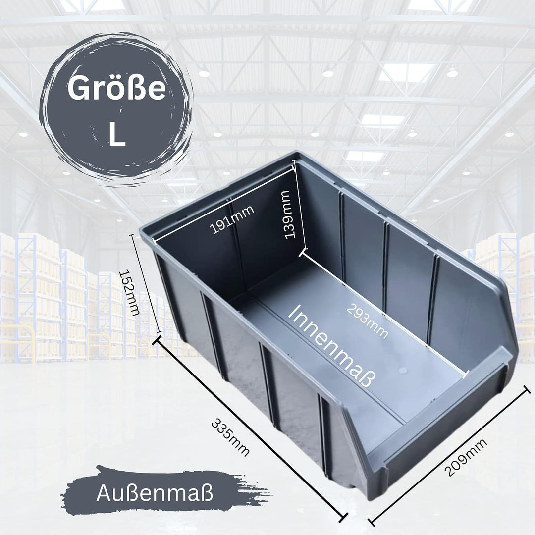 Rodopi 16er Set Stapelboxen, Grösse L | Sichtlagerkästen 335x209x152mm | Robuste Lagerboxen für Werk