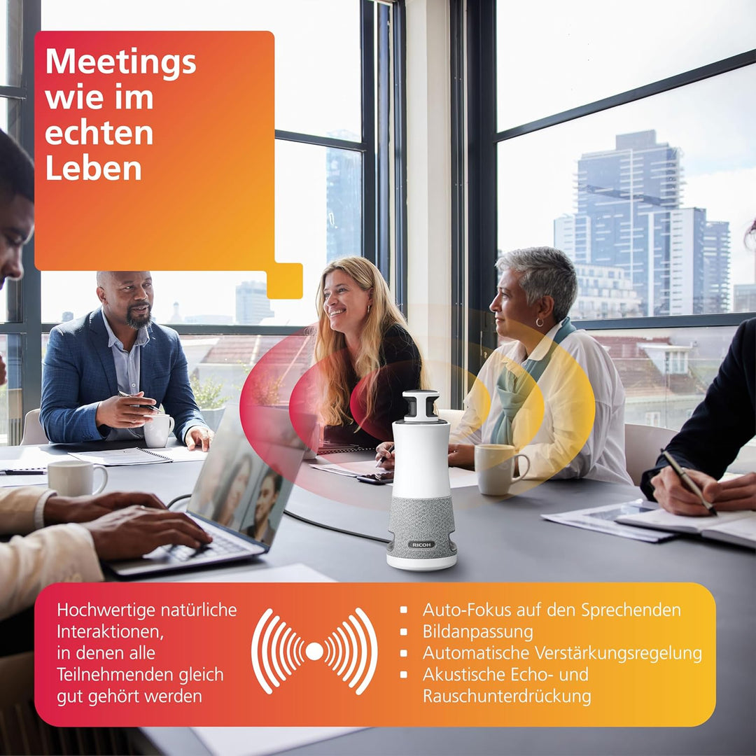 Ricoh (NEU) 360 Meeting Hub – 3-in-1, 360°, Konferenzkamera/Mikrofon/Lautsprecher, 1920 x 1080, 3,6