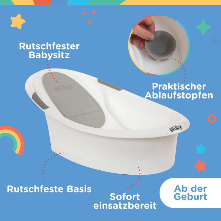 Nuby – Babybadewanne ab Geburt mit integrierter rutschfester Unterstützung & weichem Kopfpolster – K