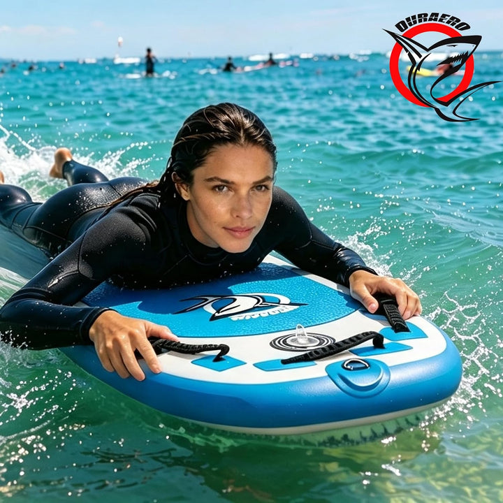 DURAERO Aufblasbares Bodyboard 105 x 53 x 10 cm, Boogie Board für Kinder und Erwachsene, mit 3 siche