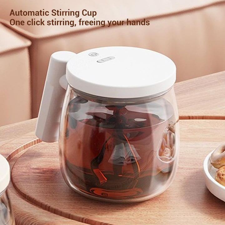 Fockety Selbstrührende Kaffeetasse, 400 ml Glas-Elektromixbecher mit Deckel und Griff, über USB aufl