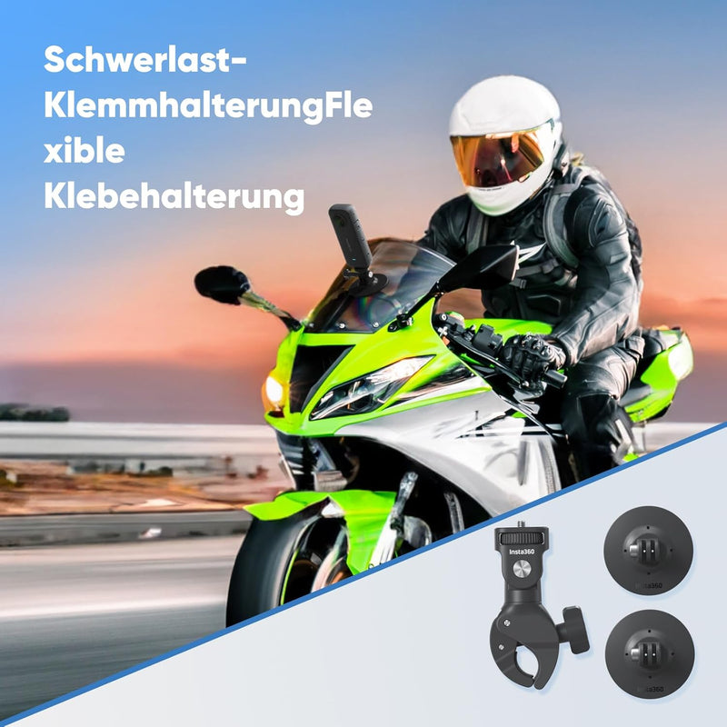 Insta360 X3 Motorrad-Bundle - wasserdichte 360°-Actionkamera mit 1/2"-Sensor, 5,7K 360°, 72MP 360°-F