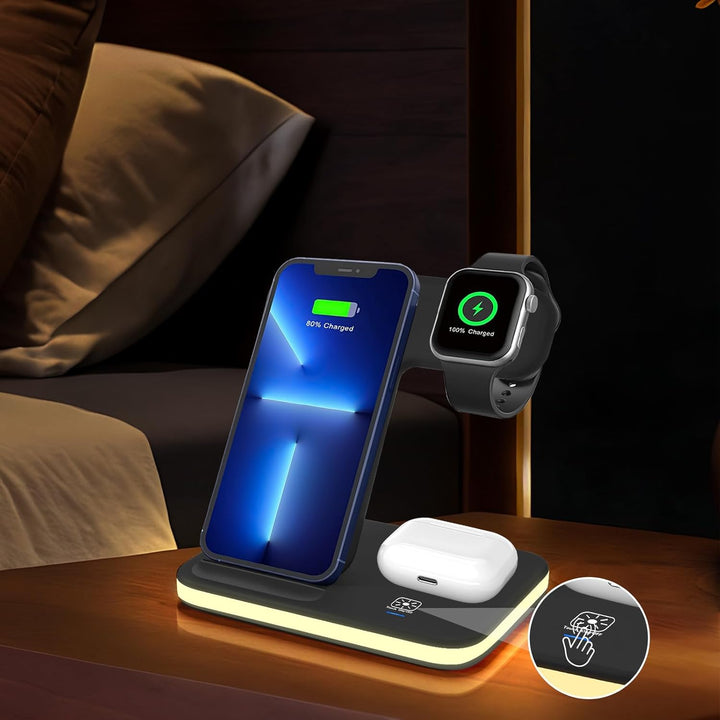 Induktive Ladestation für Apple Watch und iPhone, 3 in 1 Handy Ladestation für iPhone 16/15/14/13/12