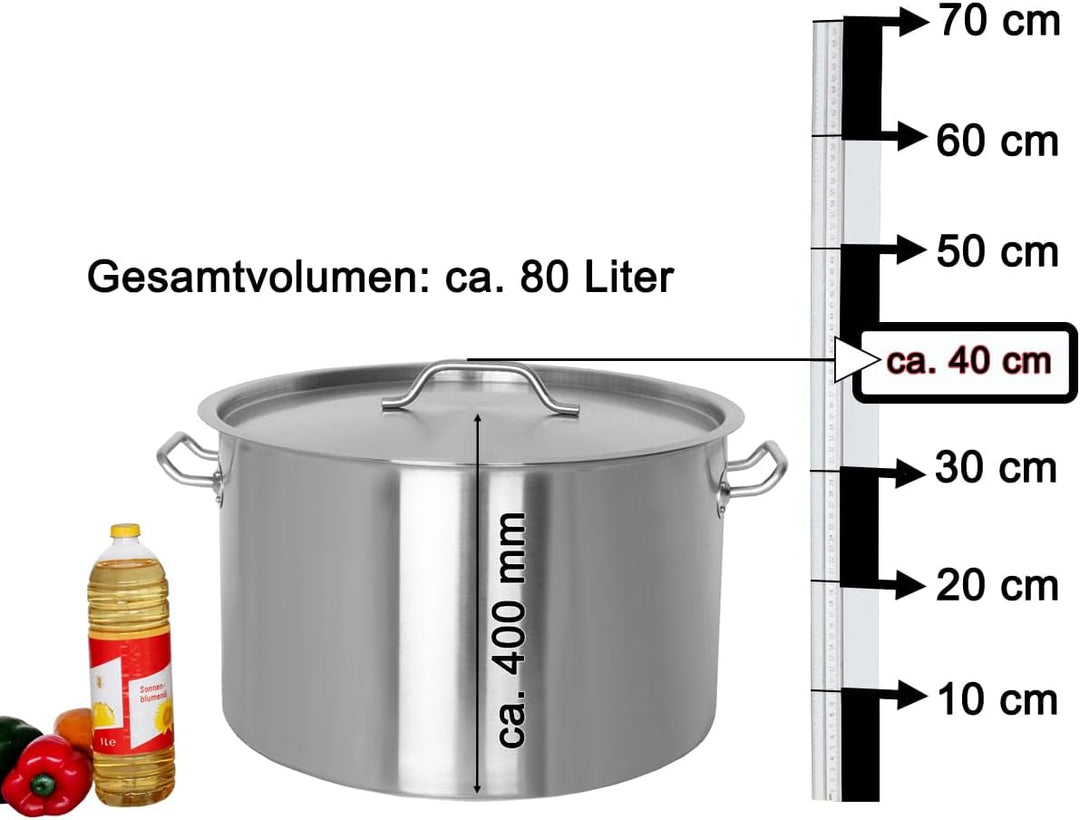 Beeketal 'BKT-83' Gastronomie Kochtopf ca. 80 Liter aus Edelstahl mit starken Griffen und Deckel, To