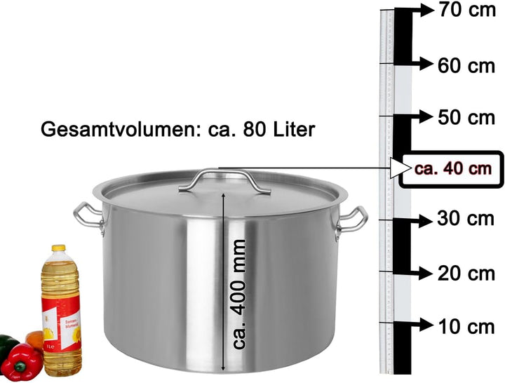 Beeketal 'BKT-83' Gastronomie Kochtopf ca. 80 Liter aus Edelstahl mit starken Griffen und Deckel, To