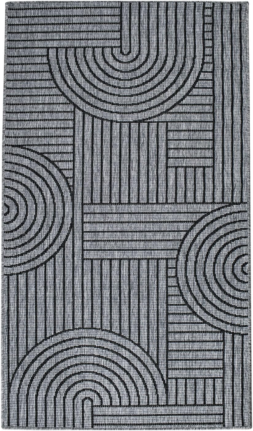 carpet city Outdoor Teppich Wetterfest 80x150 cm - Grau-Anthrazit - Wendeteppich, Beidseitiges Geome