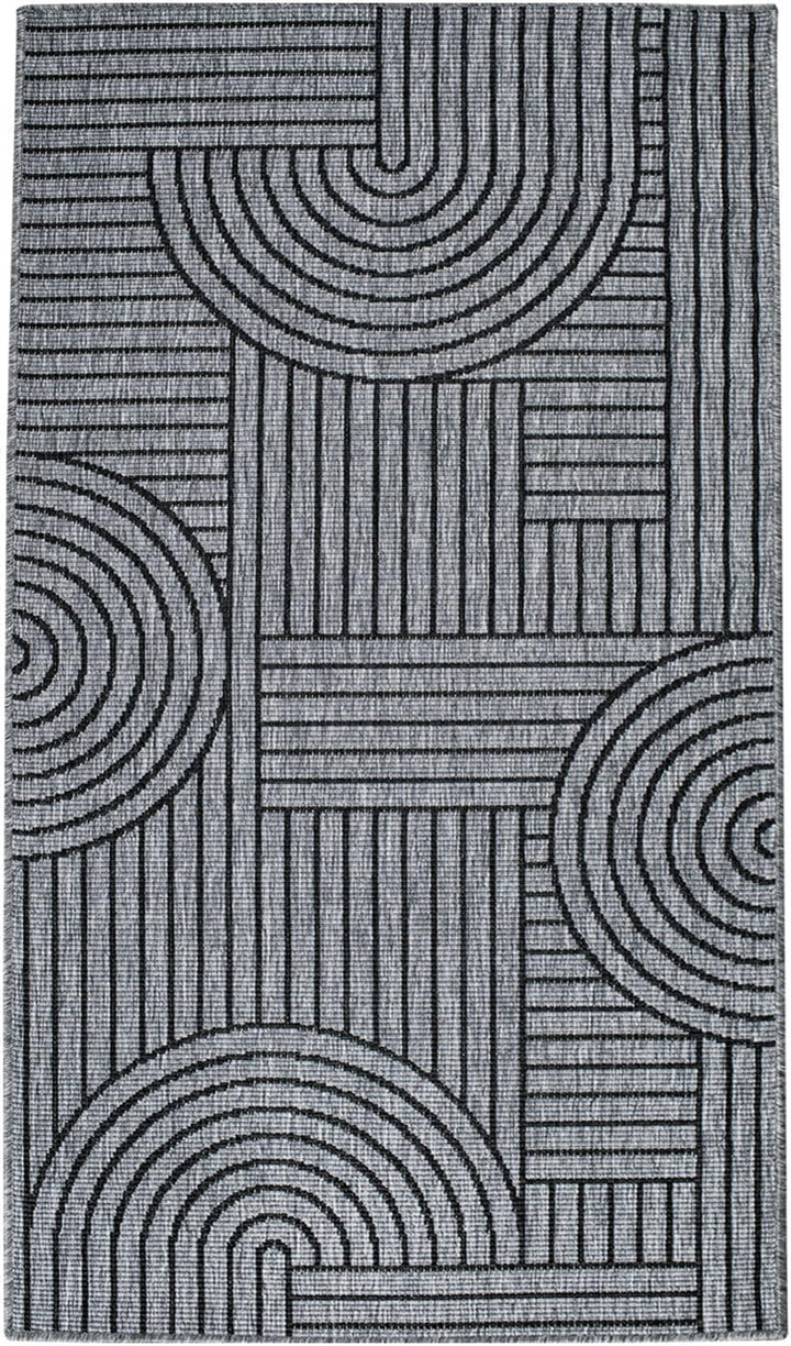 carpet city Outdoor Teppich Wetterfest 80x150 cm - Grau-Anthrazit - Wendeteppich, Beidseitiges Geome