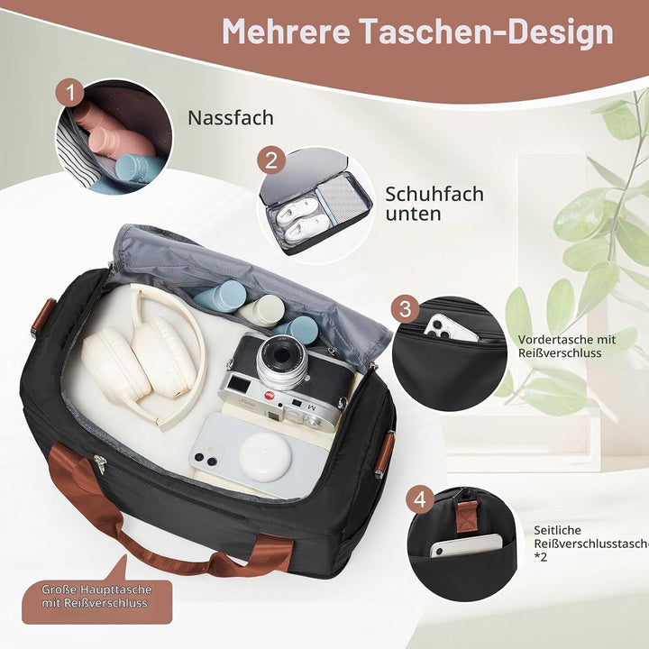 SEAFEW Reisetasche 24L, 40x30x20 Ryanair Handgepäck Tasche für Flugzeug Weekender Sporttasche Damen