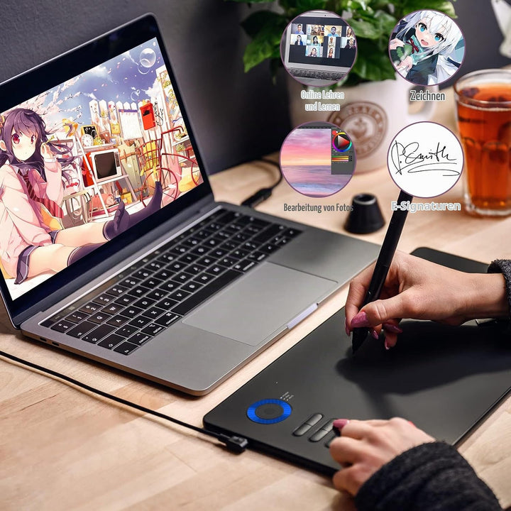 Grafiktablett für PC VEIKK A15 Pro, 10x6 Zoll Zeichentablett mit batterielosem Stift und 12 Express-