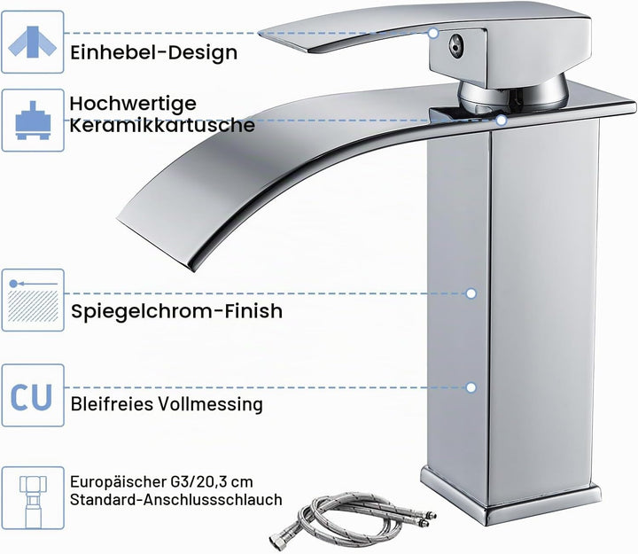 Coleniny Wasserhahn Bad Wasserfall Waschtischarmatur für Badezimmer | Modern Badarmatur Einhand Wasc