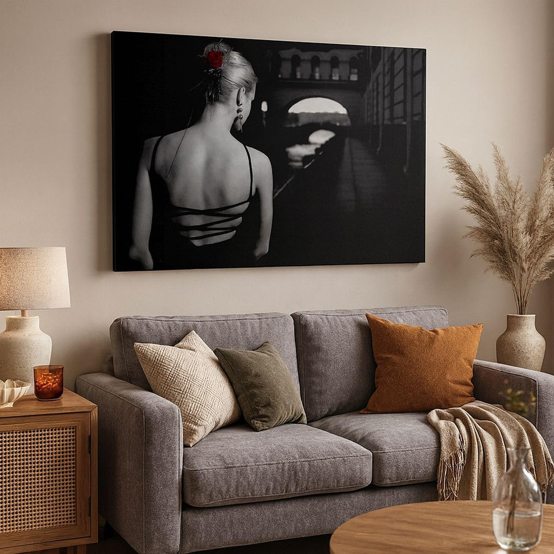 Bilder auf Leinwand 100x70cm Leinwandbild mit Rahmen Lady Rose Mystery Gross Wanddeko Bild Schlafzim