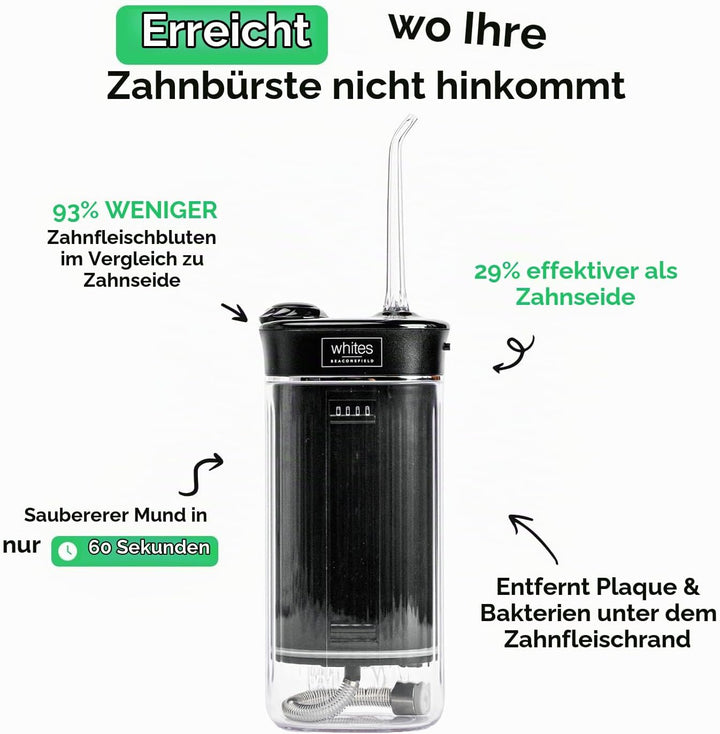 Whites Beaconsfield Dental Water Flosser — Tragbare wasserdichte Munddusche für Zähne &amp; Zahnfleisch,