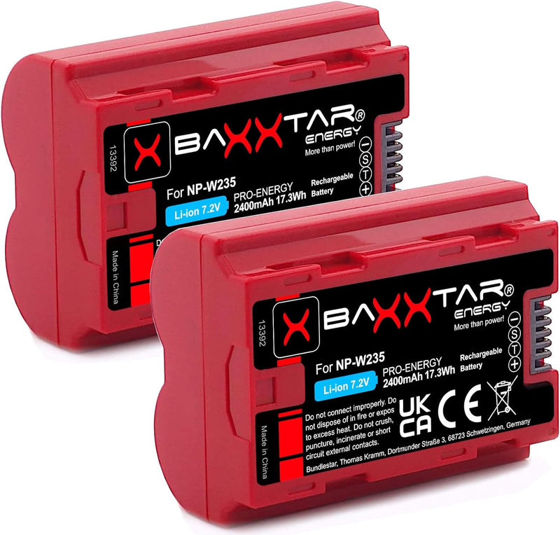 Baxxtar Pro NP-W235 2400mAh Kamera-Akku Pack mit NTC-Sensor und Transportschale Kompatibel mit Fuji