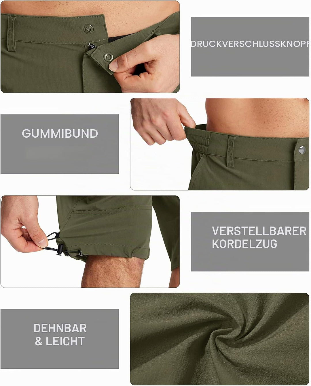 MAGCOMSEN Herren 3/4 Hose Schnelltrocknend Outdoor Shorts mit 7 Taschen Leicht Sommer Caprihose Atmu
