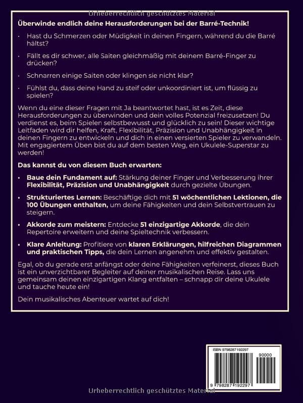 Das Ukulele Workout-Buch. Barré-Technik Übungen für Linkshänder.: Ukulele Standard Stimmung GCEA. 51