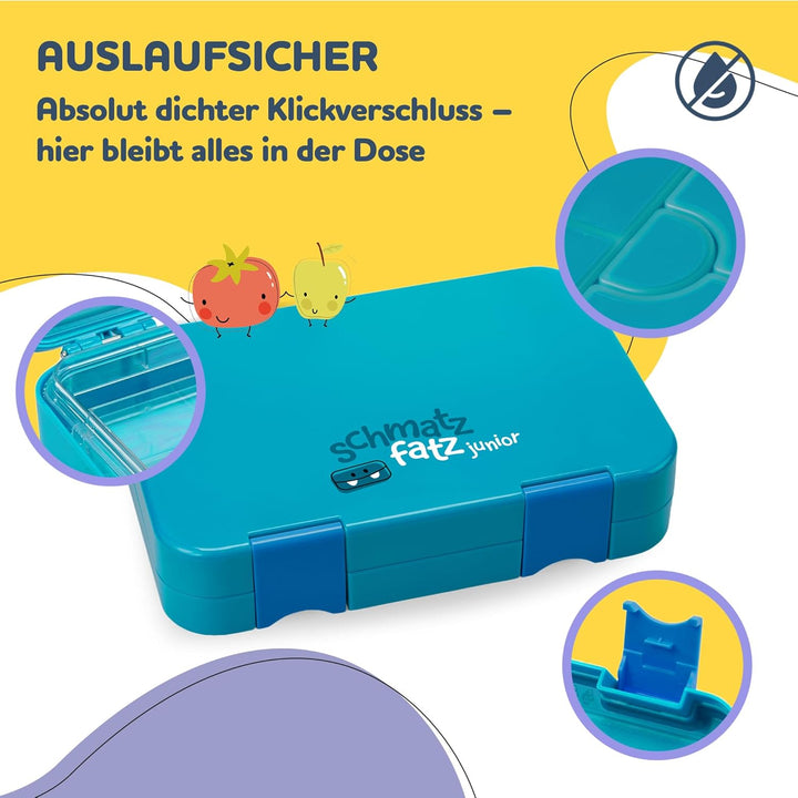 schmatzfatz Junior Brotdose Kinder mit Fächern, BPA Frei Lunchbox, Bento Box Kinder, Brotbox für Mäd