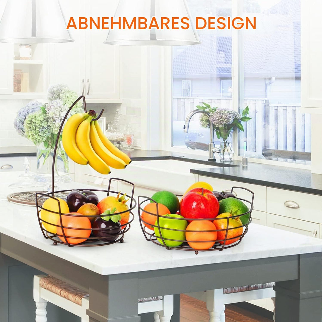 Bomclap Obstschalen Obstkorb 2 Tier Obstschale mit Bananenhalter,Brotkorb Gemüsegestell,Bronze, Bron