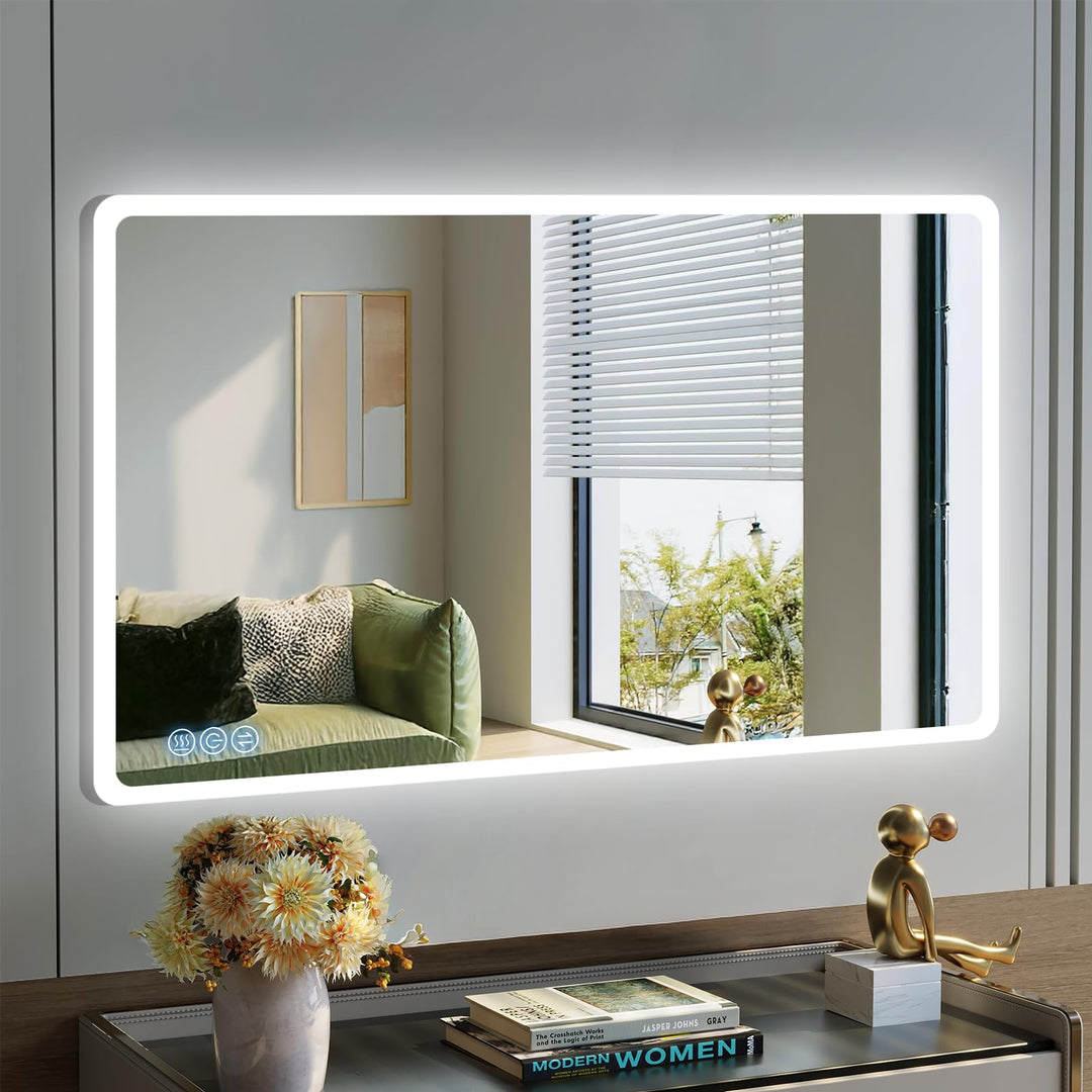 Badspiegel mit Beleuchtung 100x60cm, Badezimmerspiegel Wandspiegel und Touch-Schalter, IP65-Led-Spie