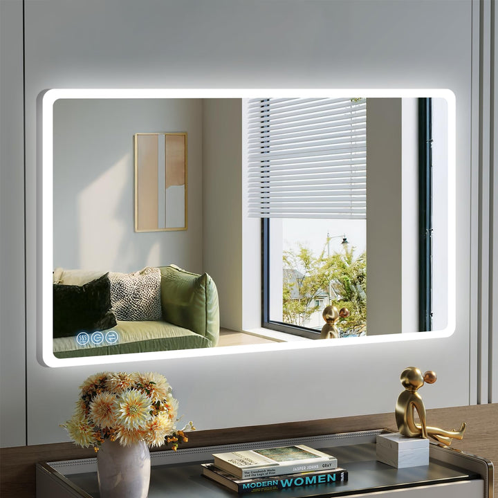 Badspiegel mit Beleuchtung 100x60cm, Badezimmerspiegel Wandspiegel und Touch-Schalter, IP65-Led-Spie