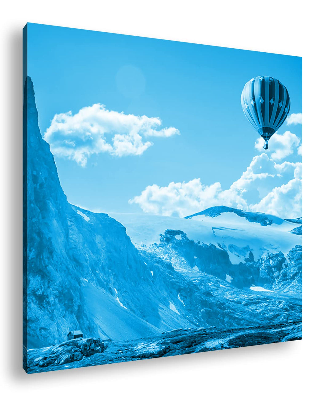 deyoli Heissluftballons im malerischen Gebirge Format: 70x70 Effekt: Monocrome Blau als Leinwandbild