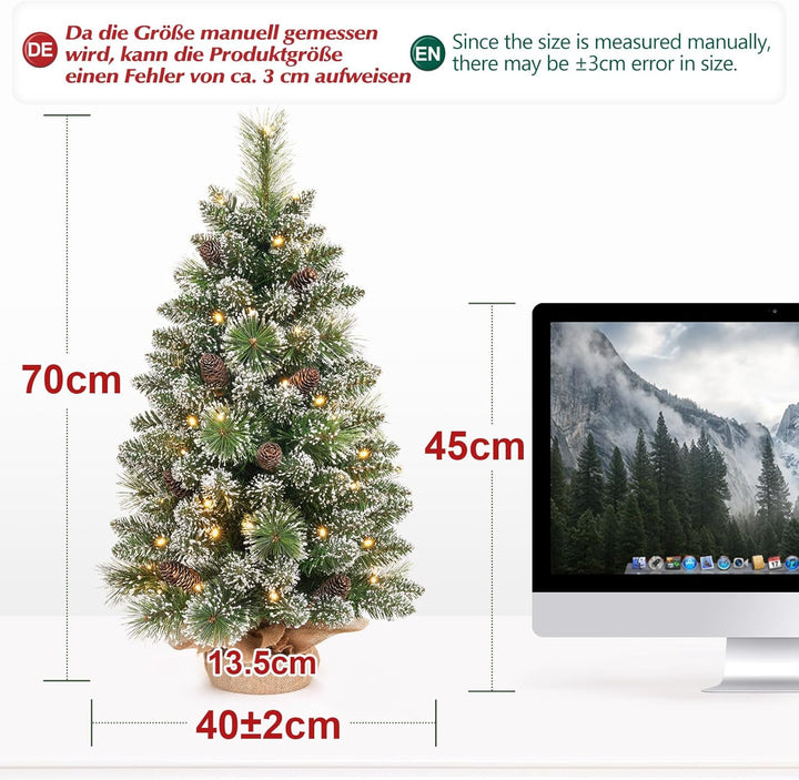 Yorbay Mini Weihnachtsbaum mit Beleuchtung LED, 70 cm Tannenbaum mit Stern-Baumspitze und echtem Kie