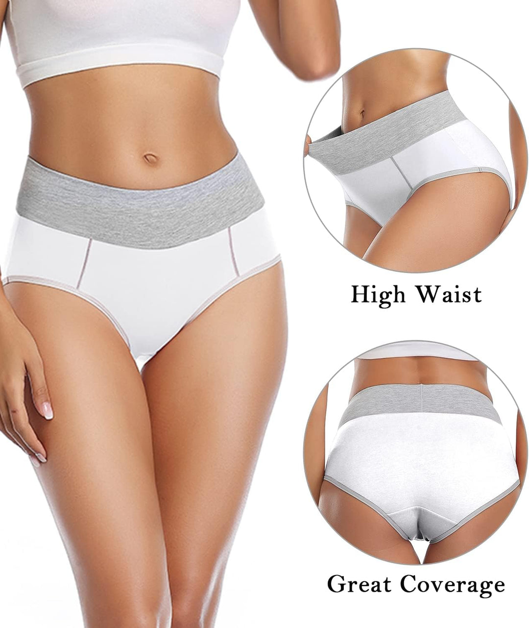 wirarpa Unterhosen Damen Baumwolle Unterwäsche Frauen Taillenslip Hohe Taille Slip 5er Pack XS Weiss