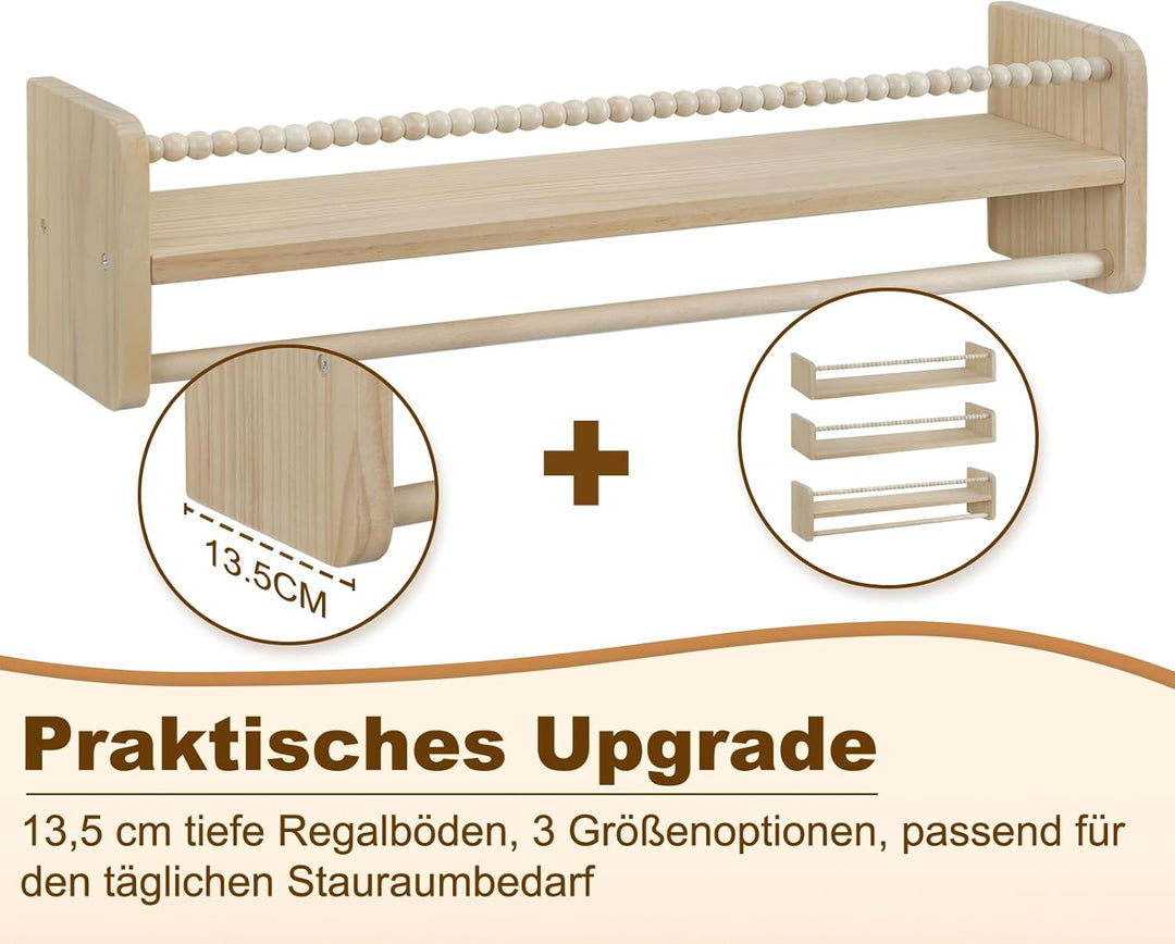 WOLTU 3er Set Kinder Bücherregal Wand, 60cm Wandregal Kinderzimmer, aus Massivholz, Hängeregal Schwe