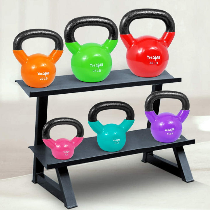 Yes4All Kettlebell Set/Kugelhantel-Gewicht Set aus Gusseisen mit Vinylbeschichtung B. Mehrfarbig 6.8
