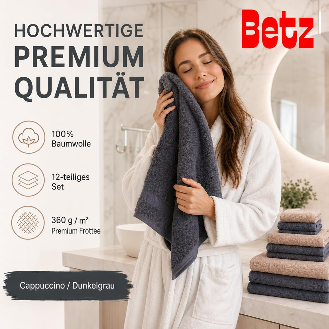 Betz 12 TLG. Handtuch Set Berlin 100% Baumwolle 2 Liegetücher 4 Handtücher 2 Gästetücher 2 Seiflappe