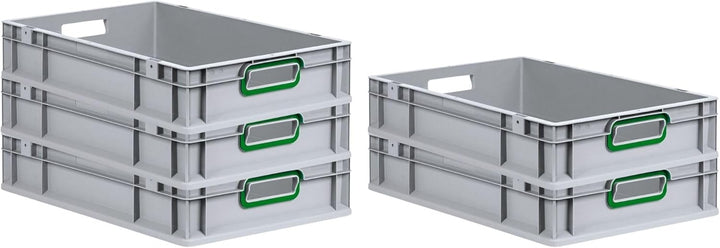 SparSet 5x Eurobox NextGen Color | HxBxT 12x40x60cm | 23 Liter | Griffe grün offen | Glatter Boden |