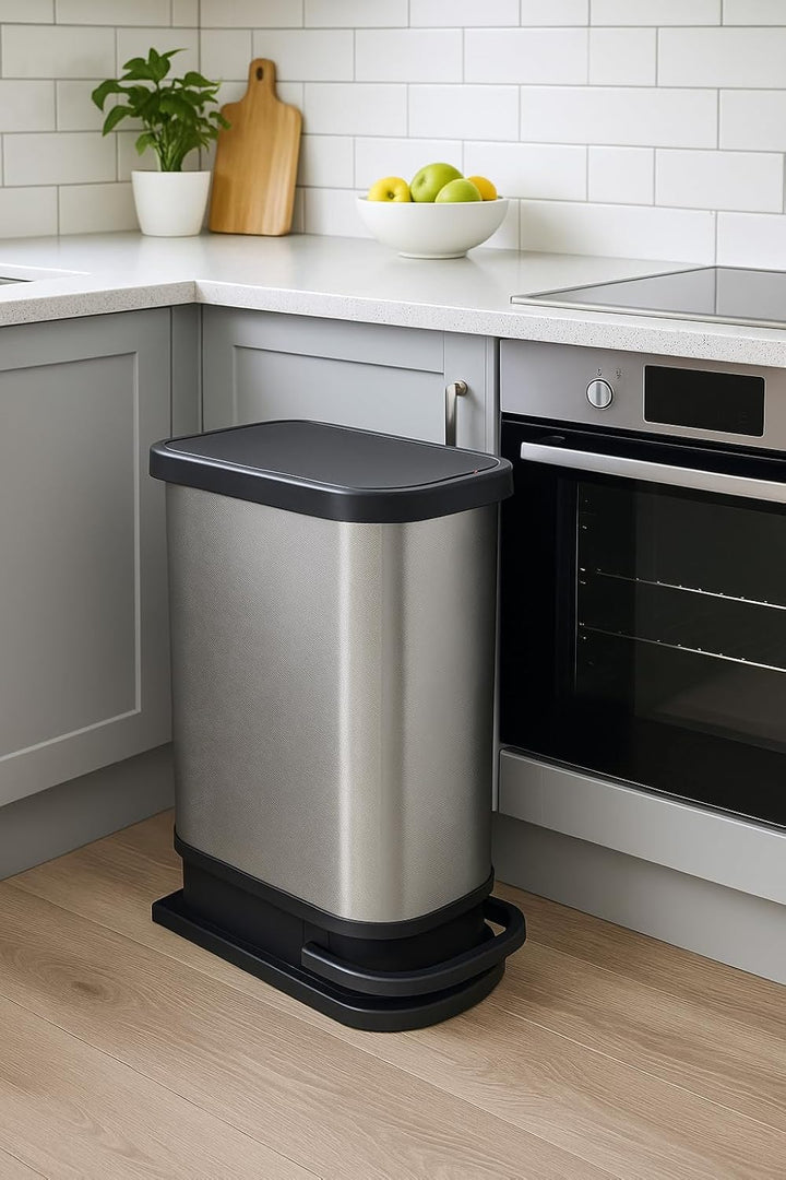 Rotho Paso Mülleimer 50l mit Pedal und Deckel, Kunststoff (PP) BPA-frei, carbon metallic, 50l (44,0