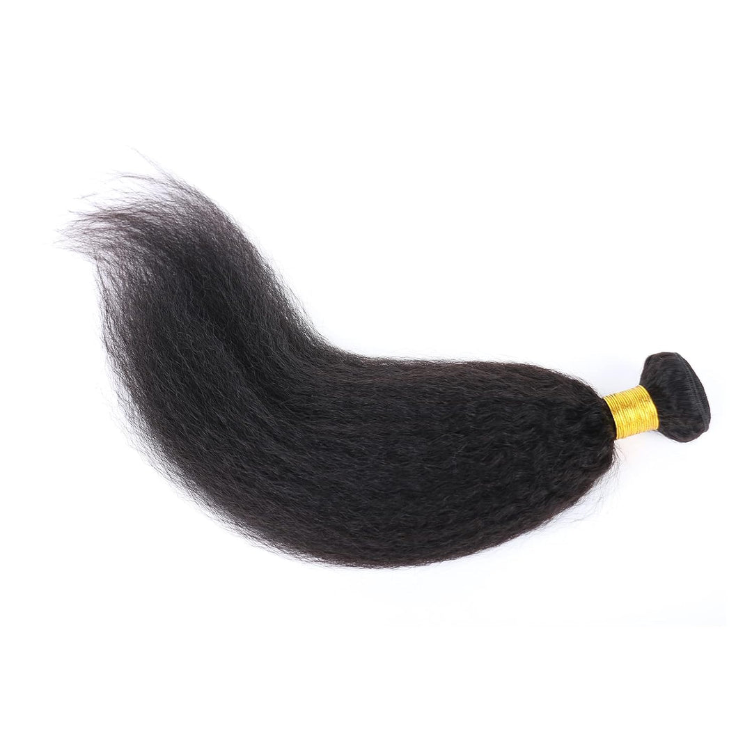 Kinky Straight Human Hair 1 Bundles Natural Black ，Yaki Straigh Brazilian Virgin Remy Hair， Grade 10