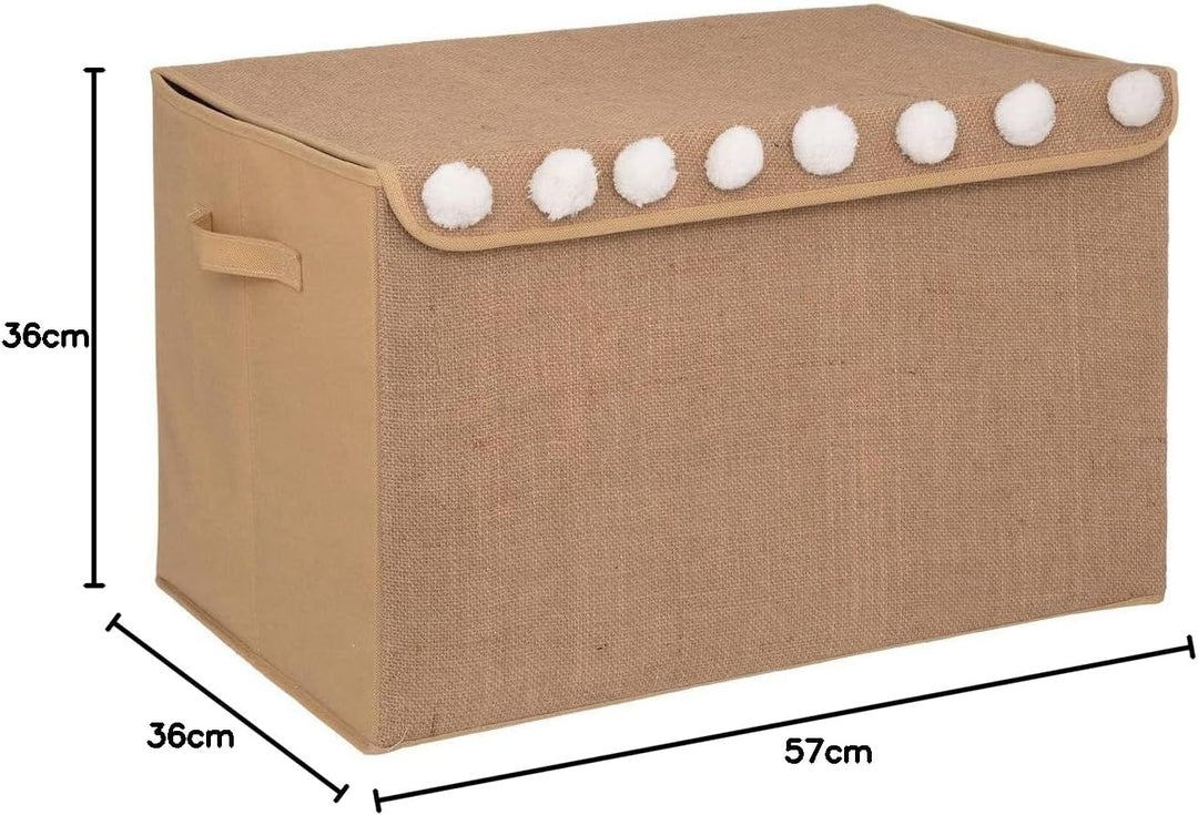 Atmosphera - Kindertruhe - Jute und Pompons - 36x57 cm - Kastanienbraun cm Kastanienbraun, cm Kastan