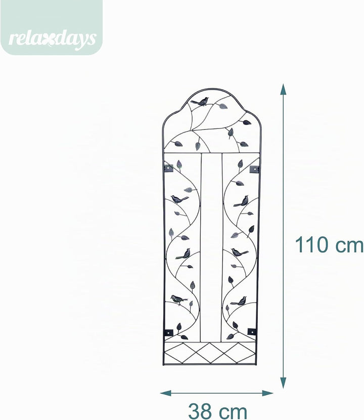 Relaxdays Rankgitter, 2er Set, Vögel, Wandgitter HxB 110 x 38 cm, Kletterpflanze Rankhilfe, Wandmont