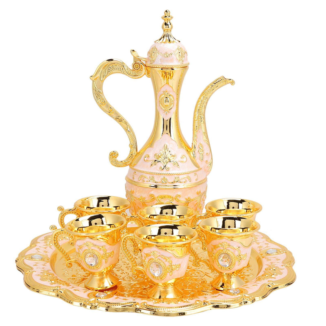 Vintage Türkische Kaffeekanne mit 6 Kaffeetassen, Türkisches Metall Teeset Einschliesslich Handwerkl