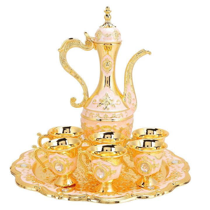 Vintage Türkische Kaffeekanne mit 6 Kaffeetassen, Türkisches Metall Teeset Einschliesslich Handwerkl