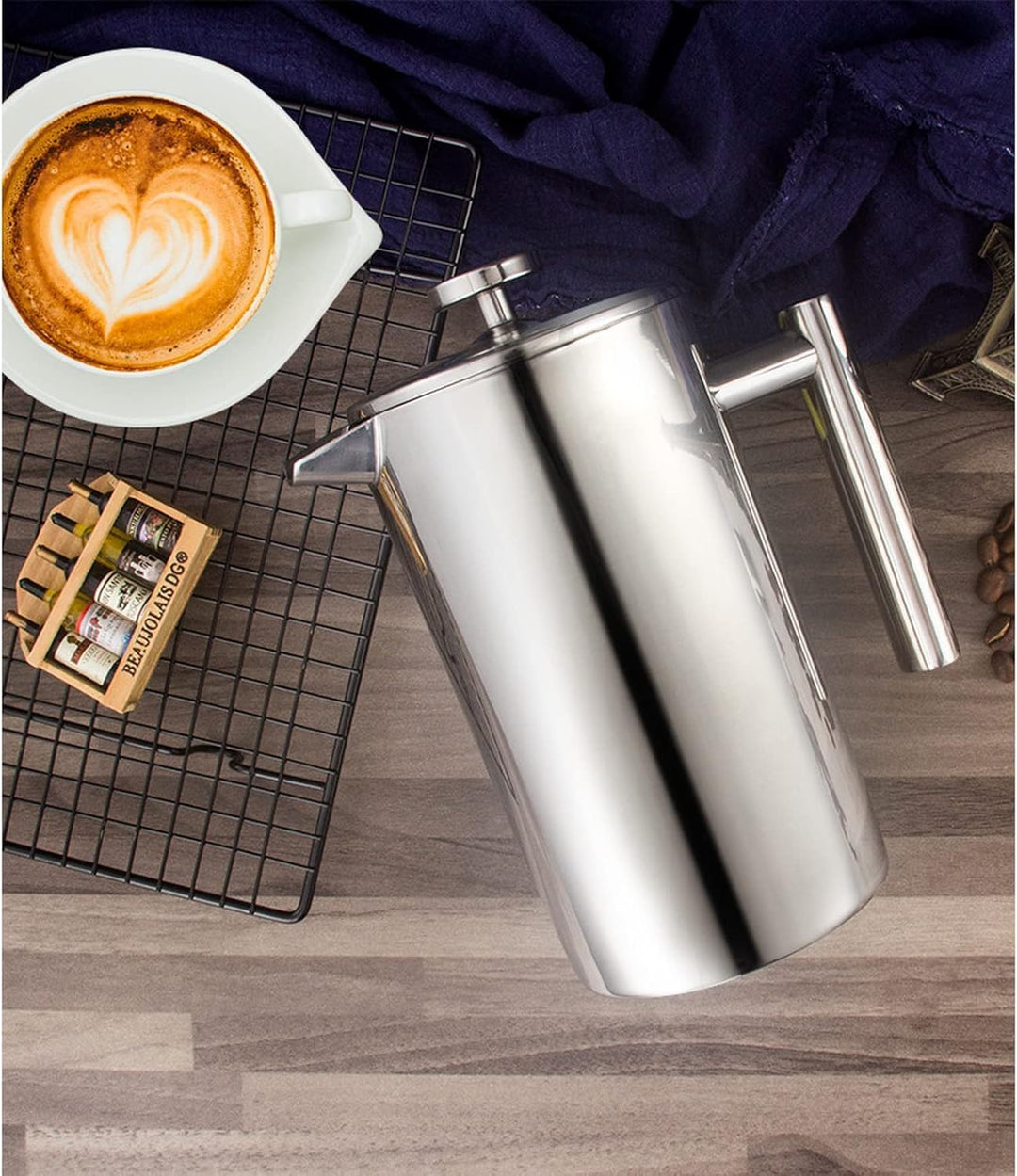 Kaffeebereiter French Press 1,5 Liter Kaffeezubereiter aus Edelstahl, Doppelwandig Isoliert French P