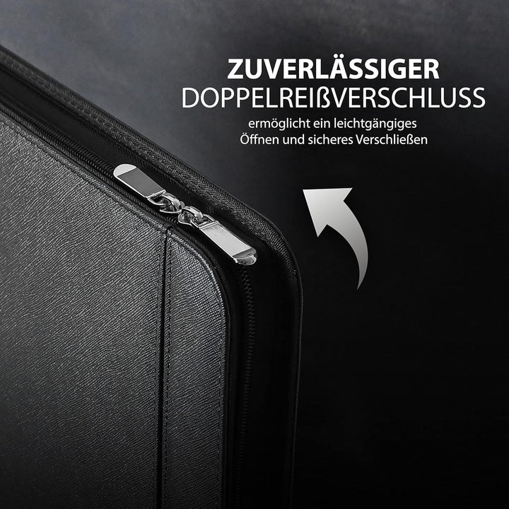 Vebon® Schreibmappe A4 gross Rom I Doppel Reissverschluss + Klemmbrett I Konferenzmappe + Laptoptasc