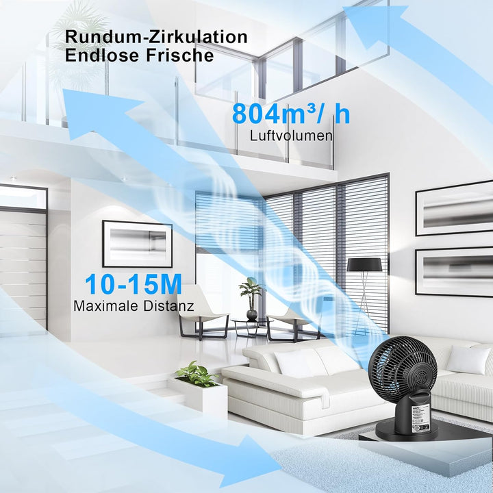 LeaderPro Ventilator leise,360° Tischventilator mit Fernbedienung und Standventilator Leise Luftzirk
