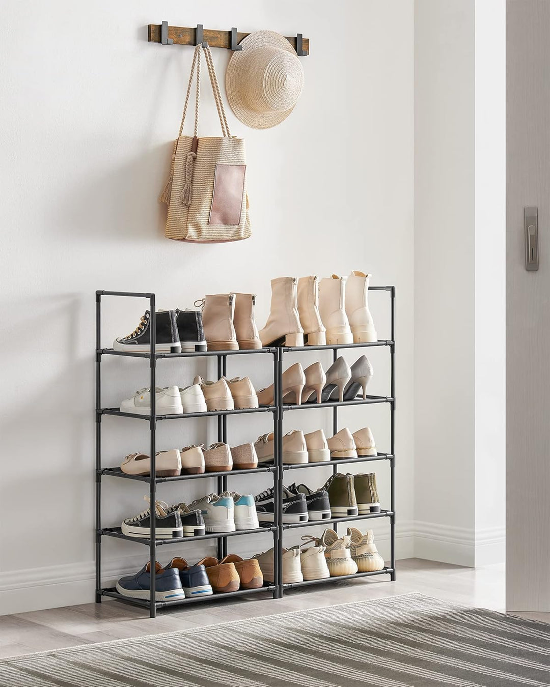 SONGMICS Schuhregal,10 Ebenen, Schuhablage, Schuhaufbewahrung, schmal, 28 x 45 x 173 cm, Metallgeste