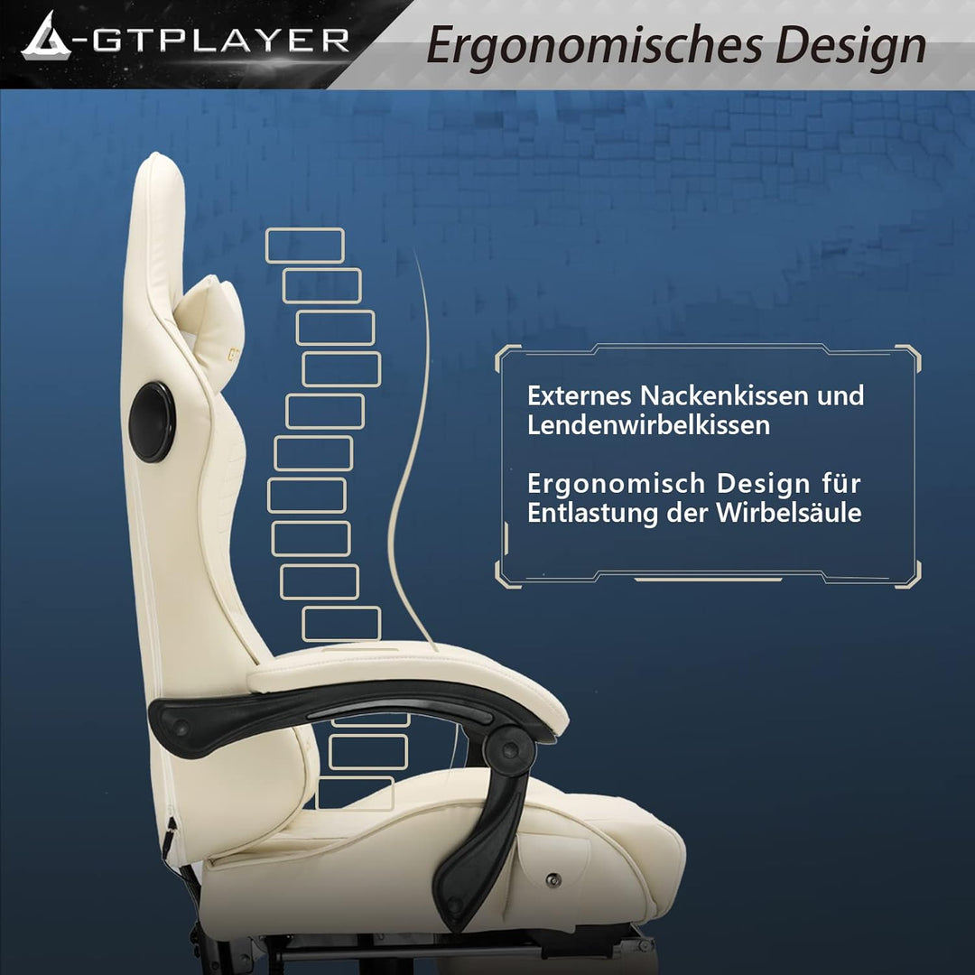 GTPLAYER Gaming Stuhl, Ergonomischer Gaming Sessel Schreibtischstuhl PC Gamer Racing Stuhl mit Fusss
